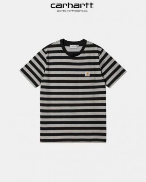 Carhartt Wip Merrick Stripe Pocket T-Shirt Black / Grey Heather | TH0002268