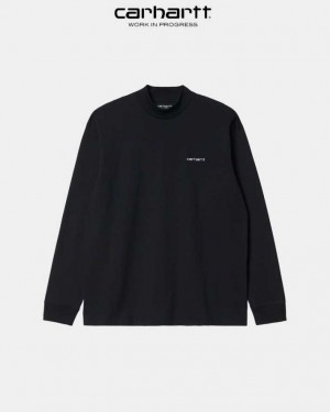 Carhartt Wip Mockneck Script Embroidery Long Sleeve T-Shirt Black | TH0002270