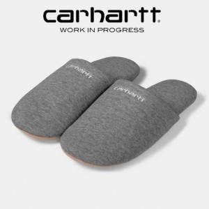 Carhartt Wip Script Embroidery Slippers Dark Grey Heather / White | TH0001886