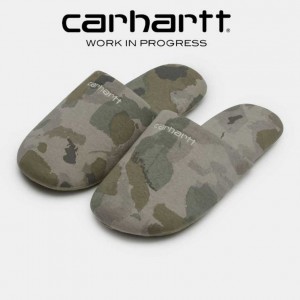 Carhartt Wip Script Embroidery Slippers Camo Tide / Thyme / Wax | TH0001888