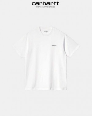 Carhartt Wip Script Embroidery T-Shirt White | TH0002326