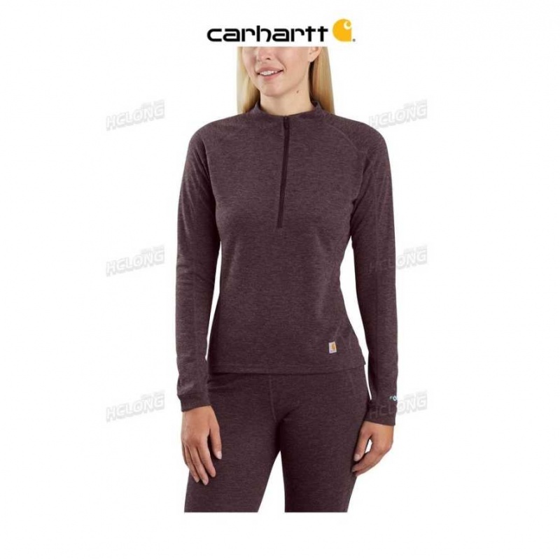 Carhartt Base Force Heavyweight Poly-Wool Quarter-Zip DEEP WINE HEATHER | TH0002644