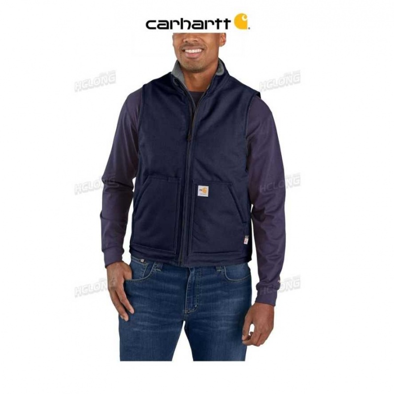 Carhartt Flame-Resistant Duck Sherpa Lined Vest Dark Navy | TH0002746