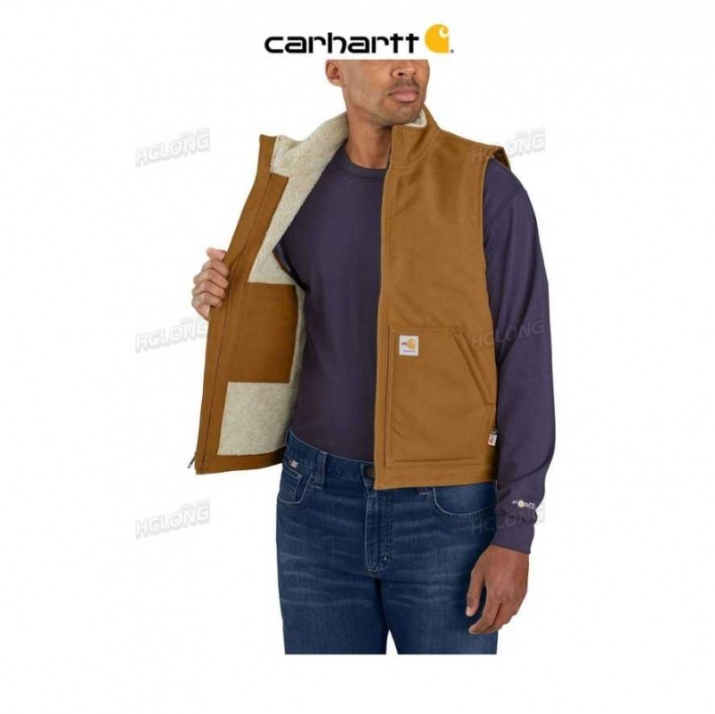 Carhartt Flame-Resistant Duck Sherpa Lined Vest Brown | TH0002748