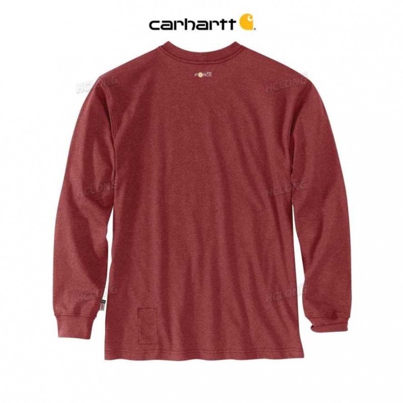 Carhartt Flame-Resistant Force Loose Fit Lightweight Long-Sleeve Camo Graphic T-Shirt Red Brown Heather | TH0002458