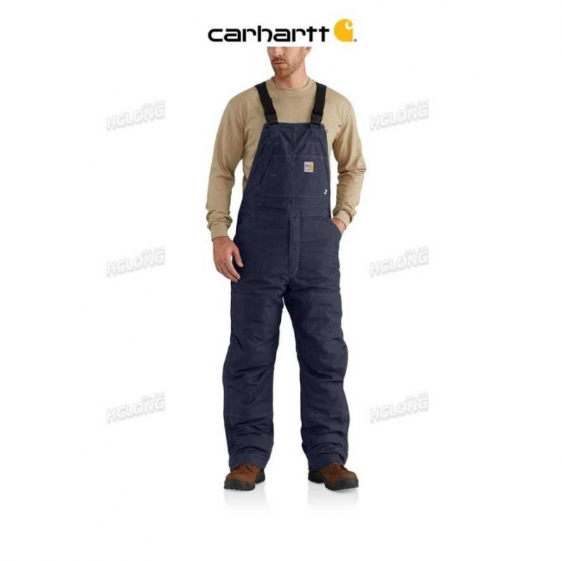 Carhartt Flame-Resistant Quick Duck Bib Overall Quilt-Lined Dark Navy | TH0000782