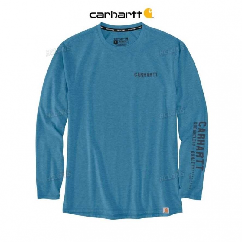 Carhartt Force Extremes Relaxed Fit Lightweight Long-Sleeve Logo Graphic T-Shirt Blue Lagoon Heather | TH0002480