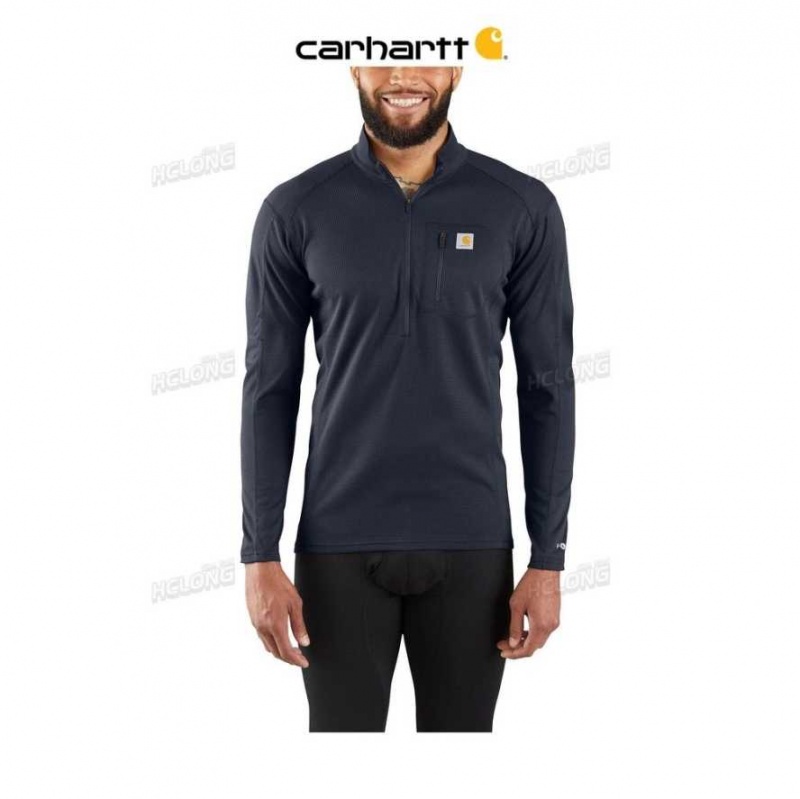 Carhartt Force Midweight Micro-Grid Base Layer Quarter-Zip Pocket Top Navy | TH0002623