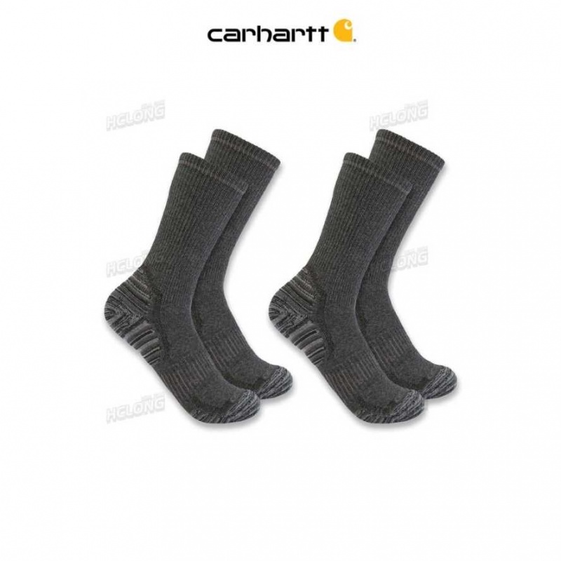 Carhartt Force Midweight Synthetic-Wool Blend Crew Sock 2-Pack Charcoal | TH0001981