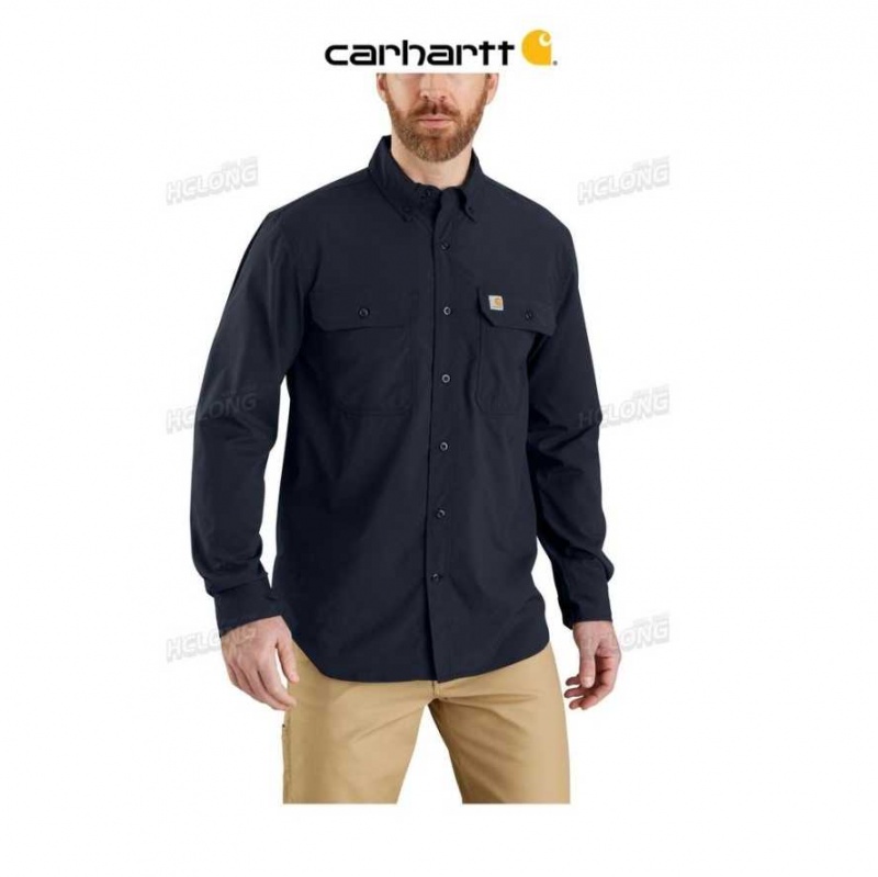 Carhartt Force Relaxed Fit Lightweight Long- Sleeve Shirt Navy | TH0002494