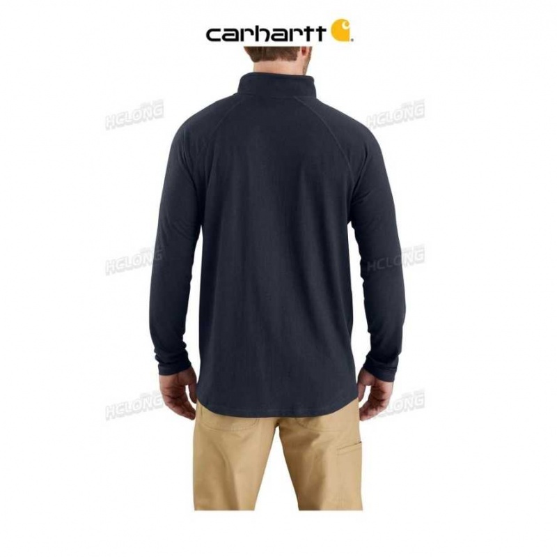 Carhartt Force Relaxed Fit Midweight Long-Sleeve Quarter-Zip Mock-Neck T-Shirt Navy | TH0002432