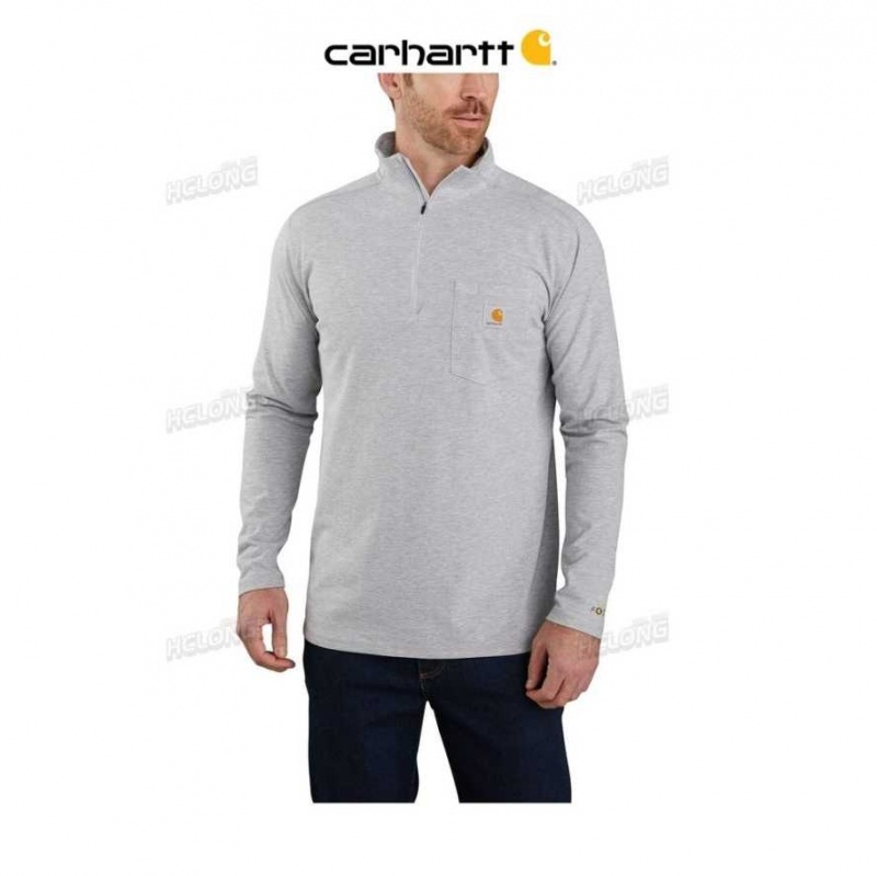 Carhartt Force Relaxed Fit Midweight Long-Sleeve Quarter-Zip Mock-Neck T-Shirt Heather Gray | TH0002433