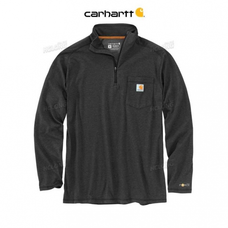 Carhartt Force Relaxed Fit Midweight Long-Sleeve Quarter-Zip Mock-Neck T-Shirt Carbon Heather | TH0002435