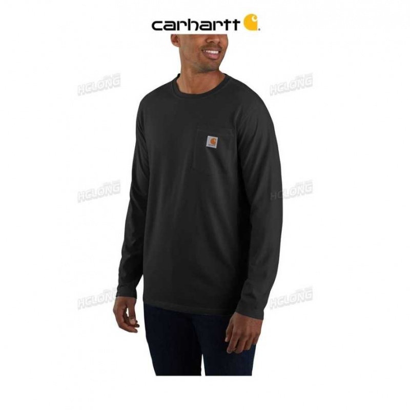 Carhartt Force Relaxed Fit Midweight Long-Sleeve Pocket T-Shirt Black | TH0002470