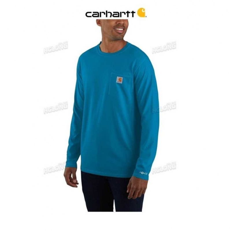 Carhartt Force Relaxed Fit Midweight Long-Sleeve Pocket T-Shirt Marine Blue | TH0002472