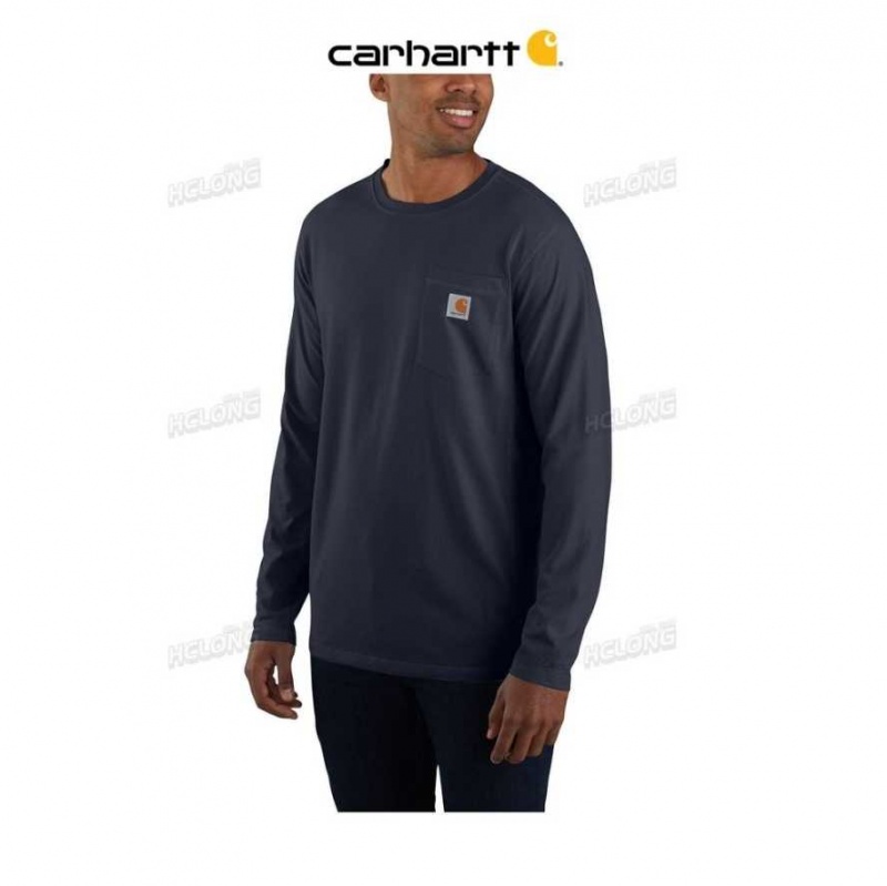 Carhartt Force Relaxed Fit Midweight Long-Sleeve Pocket T-Shirt Navy | TH0002476