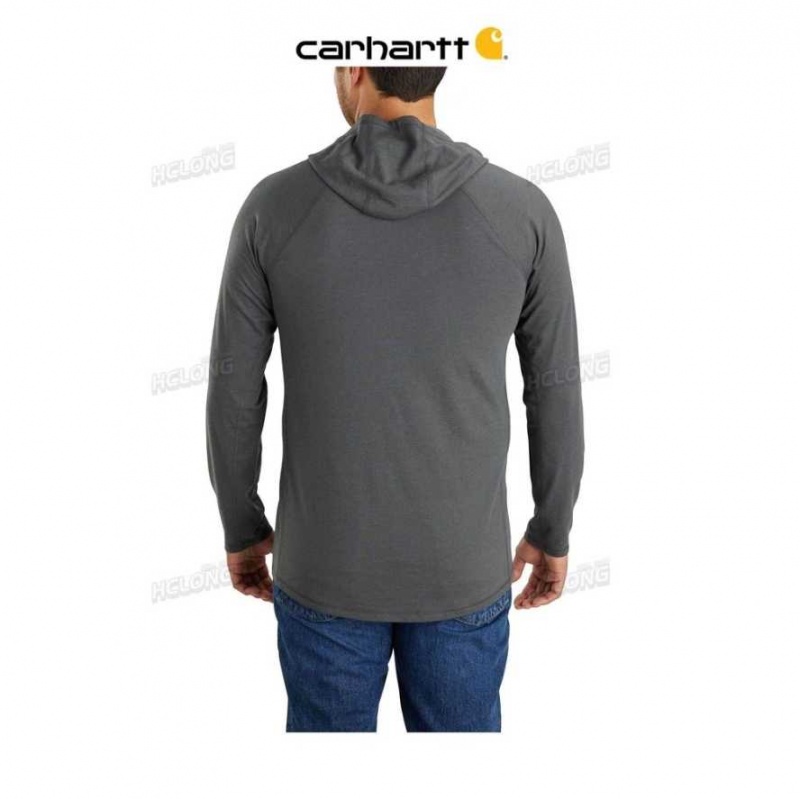 Carhartt Force Relaxed Fit Midweight Long-Sleeve Logo Graphic Hooded T-Shirt Carbon Heather | TH0002520