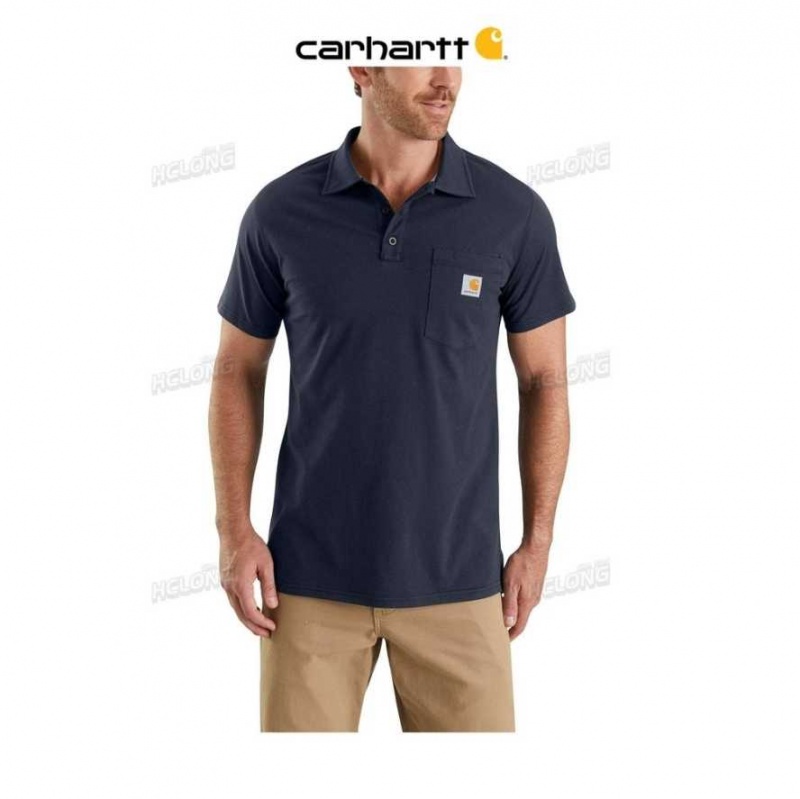 Carhartt Force Relaxed Fit Midweight Short-Sleeve Pocket Polo Navy | TH0002425