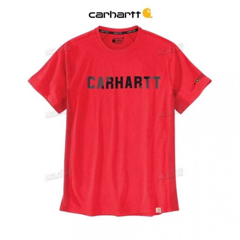 Carhartt Force Relaxed Fit Midweight Short-Sleeve Block Logo Graphic T-Shirt Fire Red | TH0002485