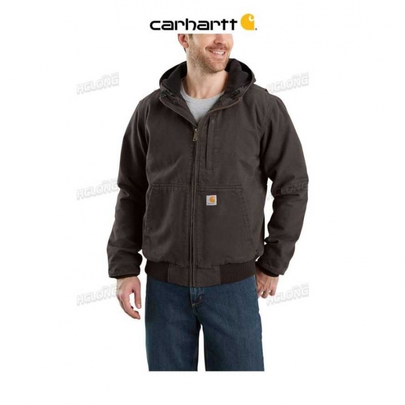 Carhartt Full Swing Loose Fit Washed Duck Fleece-Lined Active Jac Dark Brown | TH0000139