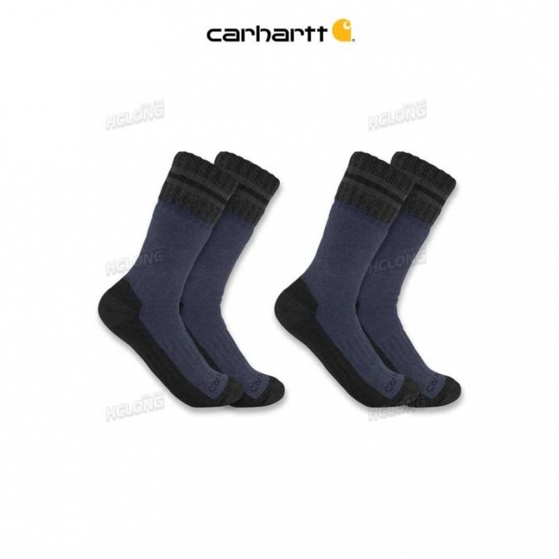 Carhartt Heavyweight Synthetic-Wool Blend Boot Sock 2-Pack Navy | TH0001924