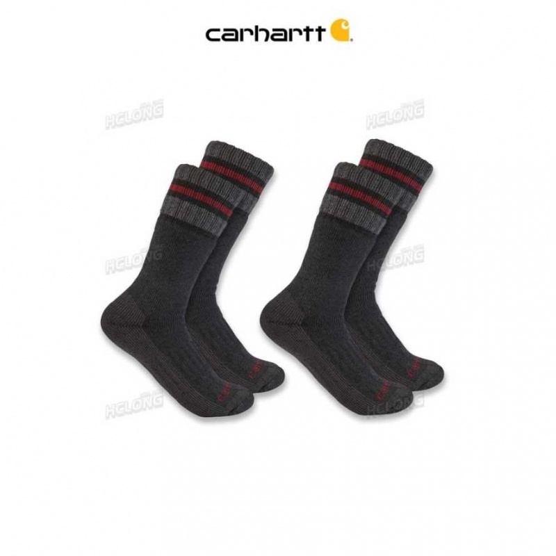 Carhartt Heavyweight Synthetic-Wool Blend Boot Sock 2-Pack Black | TH0001926