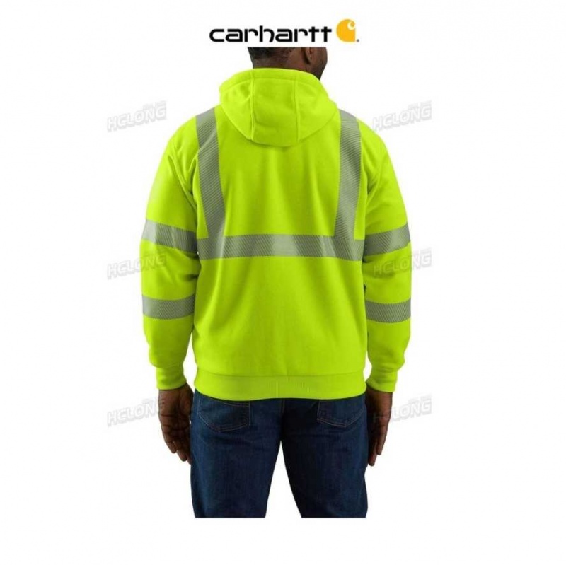 Carhartt High-Visibility Loose Fit Midweight Thermal-Lined Full-Zip Class 3 Sweatshirt Brite Lime | TH0000451