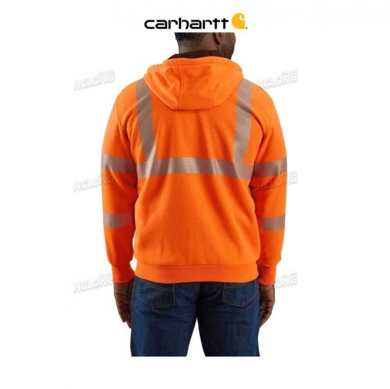 Carhartt High-Visibility Loose Fit Midweight Thermal-Lined Full-Zip Class 3 Sweatshirt Brite Orange | TH0000452