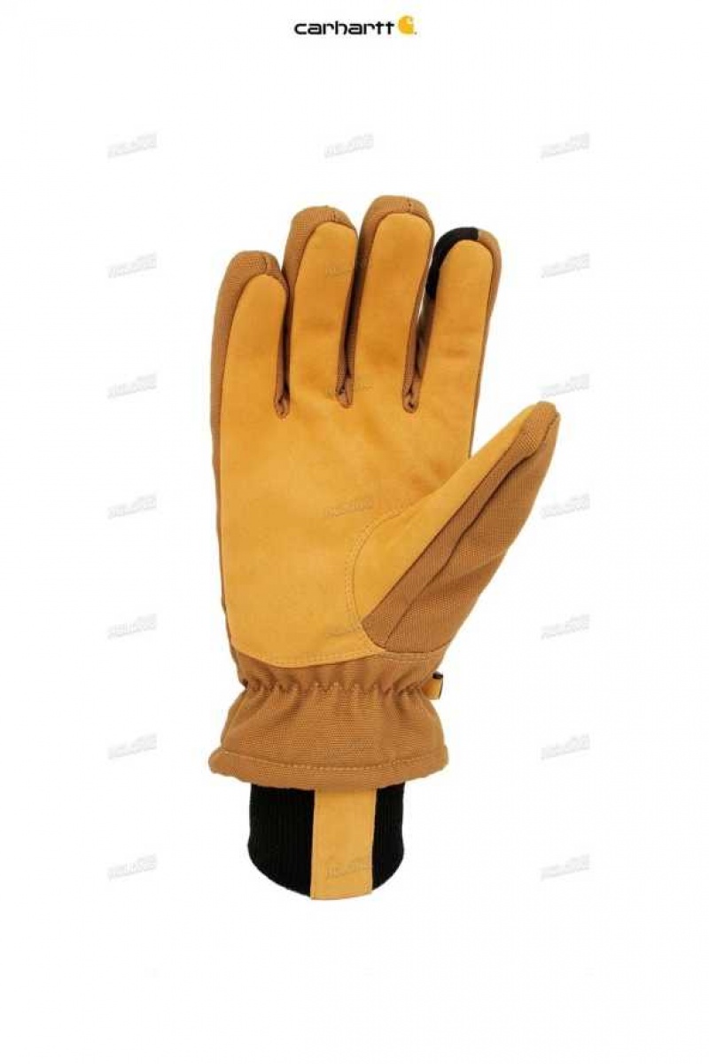 Carhartt Insulated Duck Synthetic Leather Knit Cuff Glove Brown | TH0001151