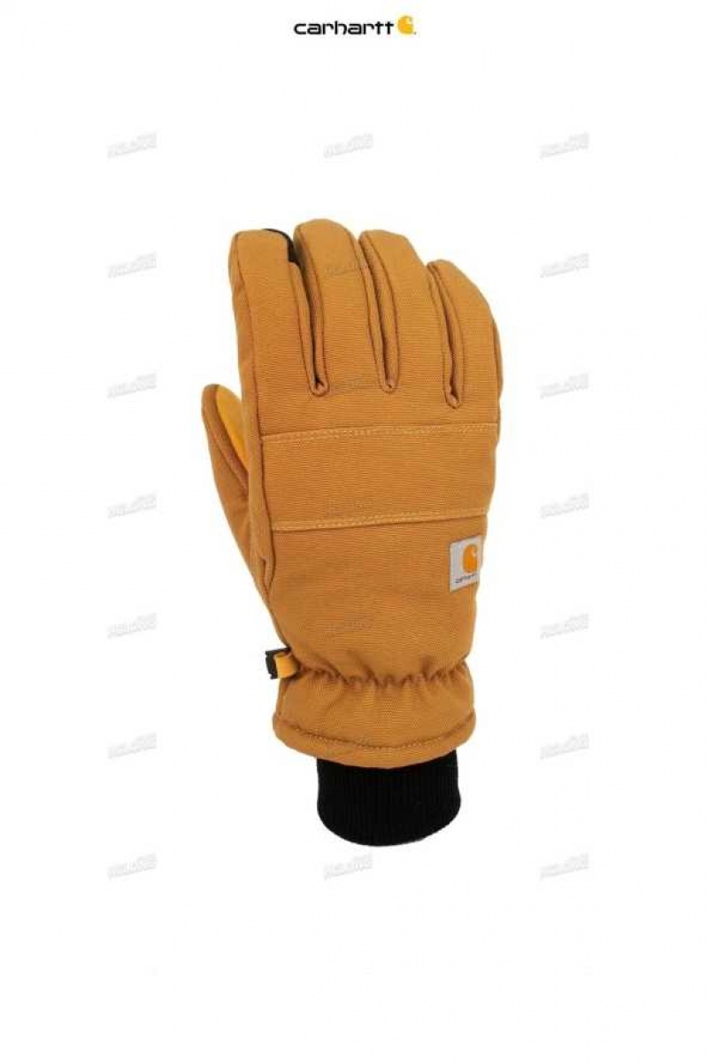 Carhartt Insulated Duck Synthetic Leather Knit Cuff Glove Brown | TH0001151