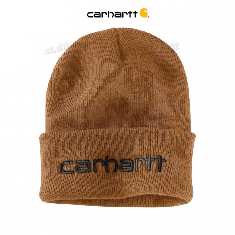 Carhartt Knit Insulated Logo Graphic Cuffed Beanie Brown | TH0000671