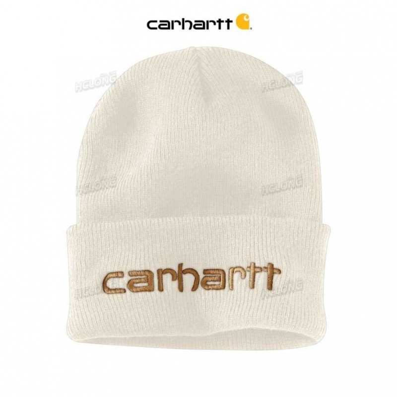 Carhartt Knit Insulated Logo Graphic Cuffed Beanie Winter White | TH0000672