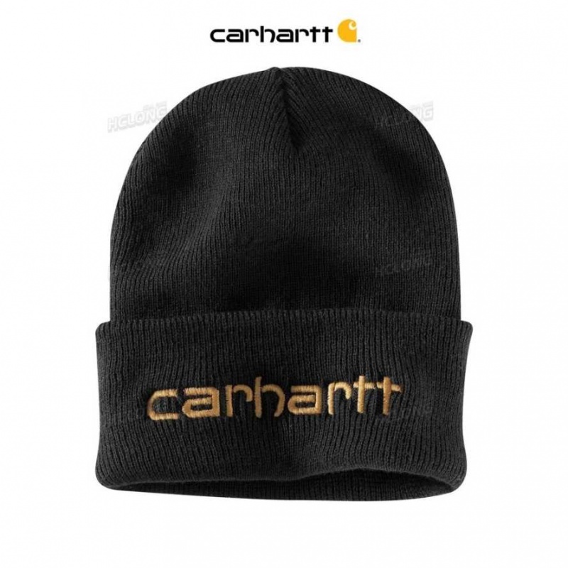 Carhartt Knit Insulated Logo Graphic Cuffed Beanie Black | TH0000673