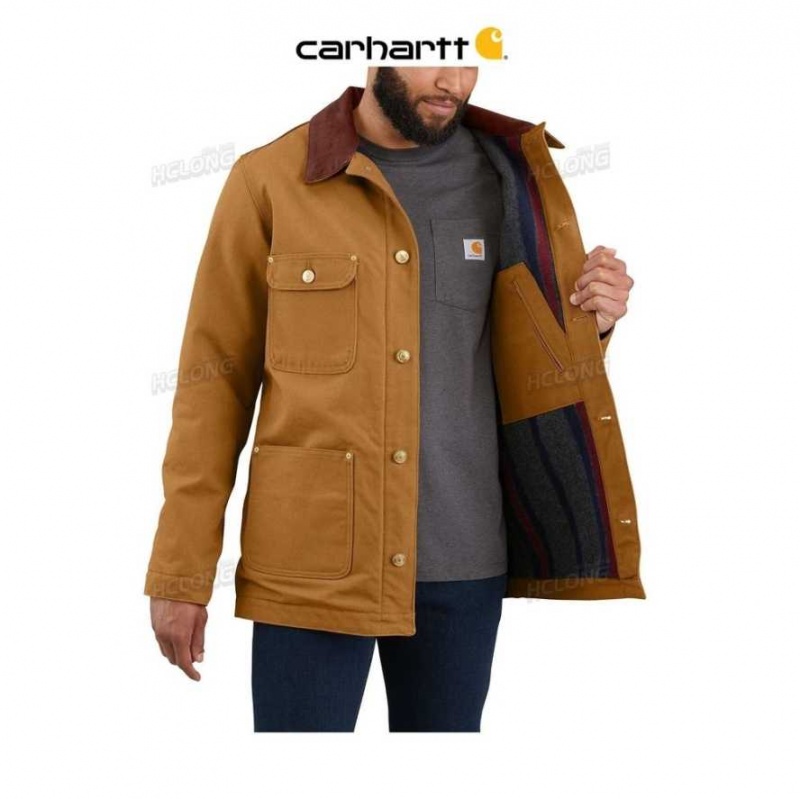 Carhartt Loose Fit Firm Duck Blanket-Lined Chore Coat Brown | TH0000968