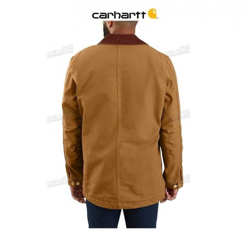 Carhartt Loose Fit Firm Duck Blanket-Lined Chore Coat Brown | TH0000968