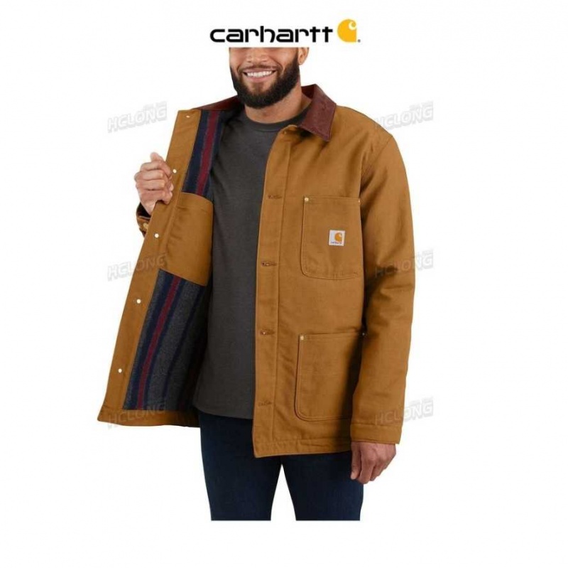 Carhartt Loose Fit Firm Duck Blanket-Lined Chore Coat Brown | TH0000968