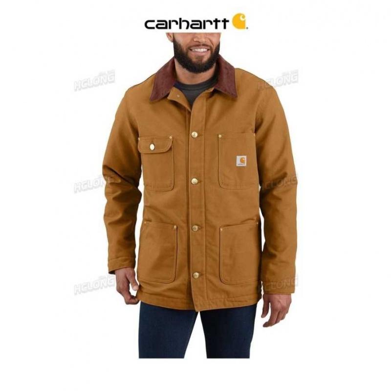 Carhartt Loose Fit Firm Duck Blanket-Lined Chore Coat Brown | TH0000968