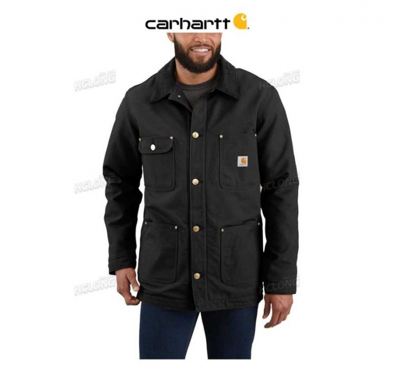 Carhartt Loose Fit Firm Duck Blanket-Lined Chore Coat Black | TH0000969