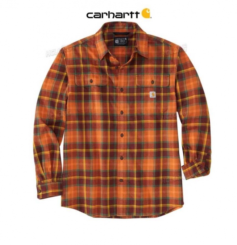 Carhartt Loose Fit Heavyweight Flannel Long-Sleeve Plaid Shirt Burnt Sienna | TH0002511