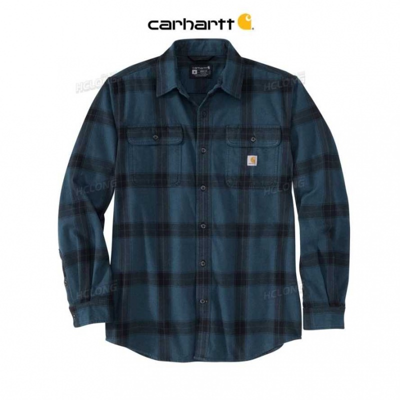 Carhartt Loose Fit Heavyweight Flannel Long-Sleeve Plaid Shirt Night Blue | TH0002512