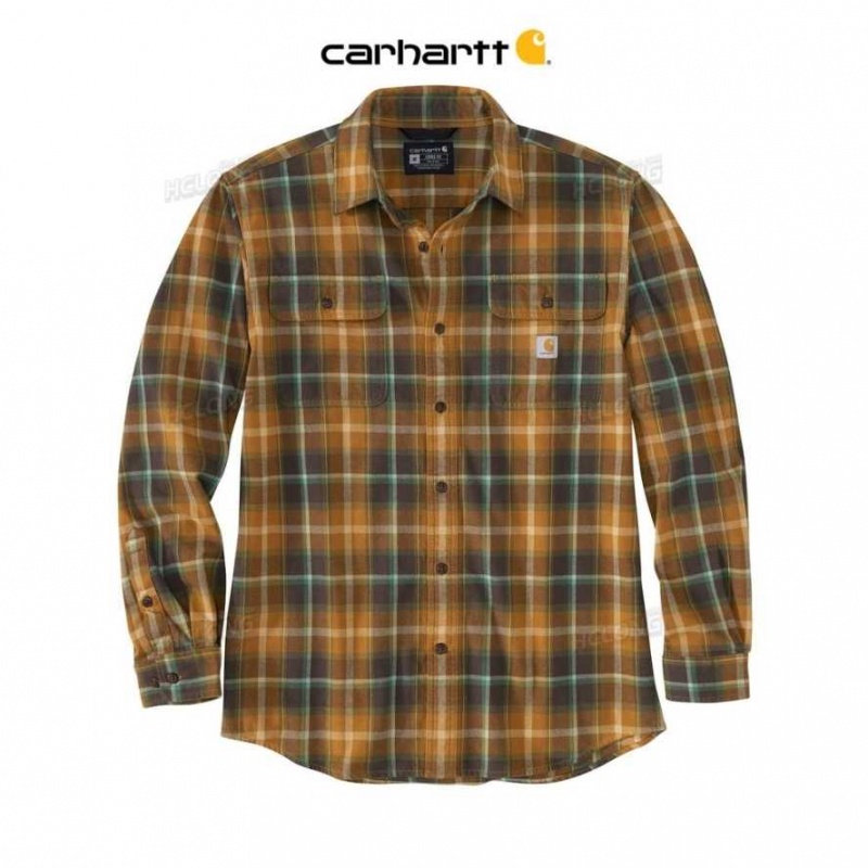 Carhartt Loose Fit Heavyweight Flannel Long-Sleeve Plaid Shirt Oiled Walnut | TH0002516