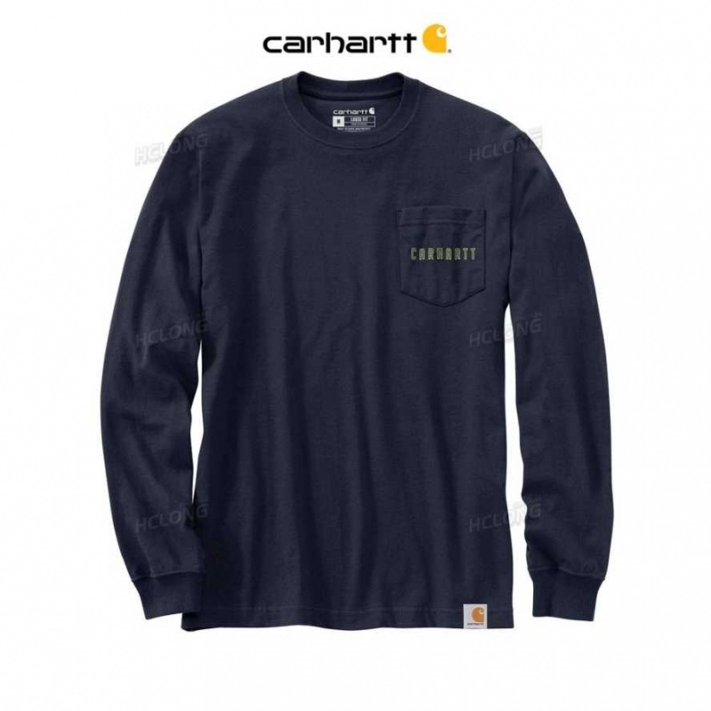 Carhartt Loose Fit Heavyweight Long-Sleeve Pocket Tough Graphic T-Shirt Navy | TH0002508