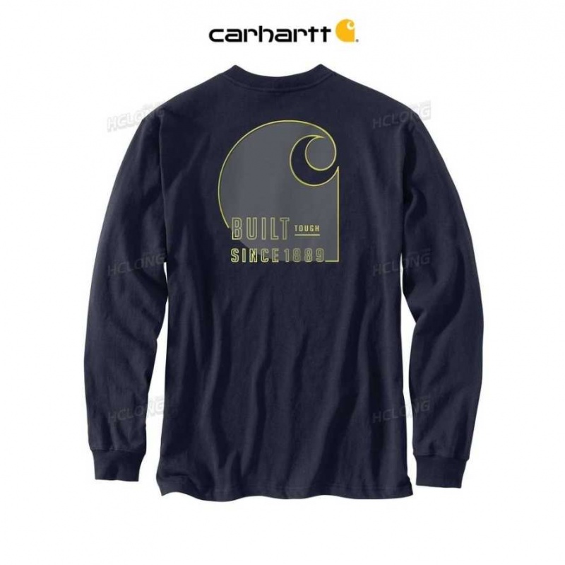 Carhartt Loose Fit Heavyweight Long-Sleeve Pocket Tough Graphic T-Shirt Navy | TH0002508