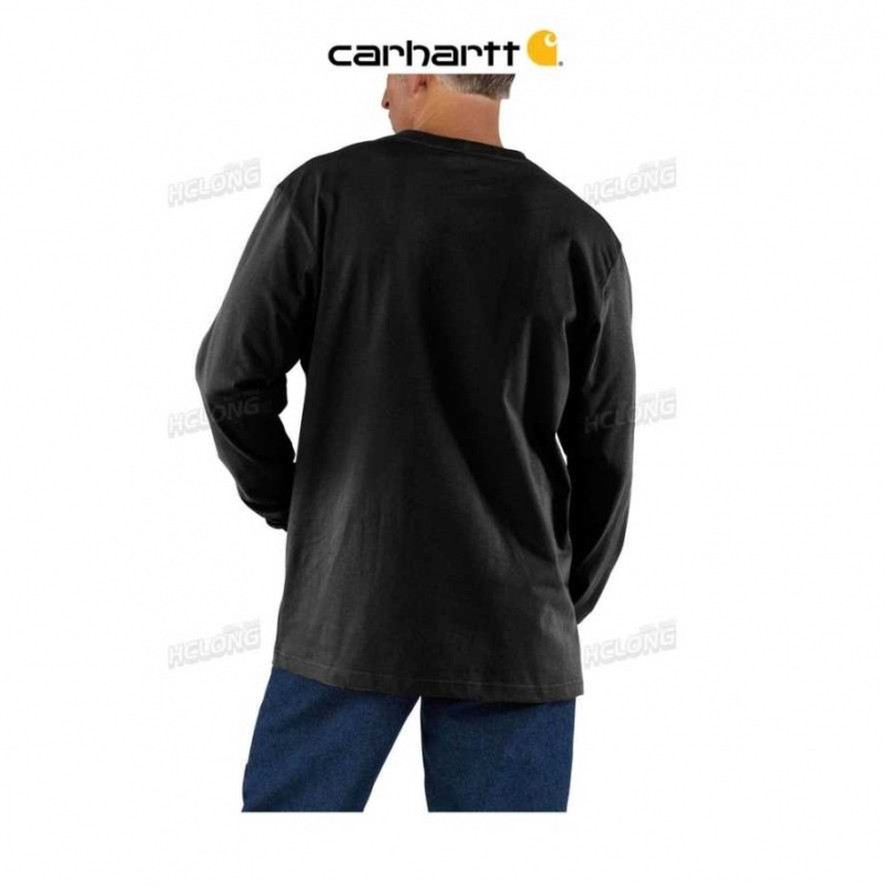 Carhartt Loose Fit Heavyweight Long-Sleeve Pocket T-Shirt Black | TH0002536