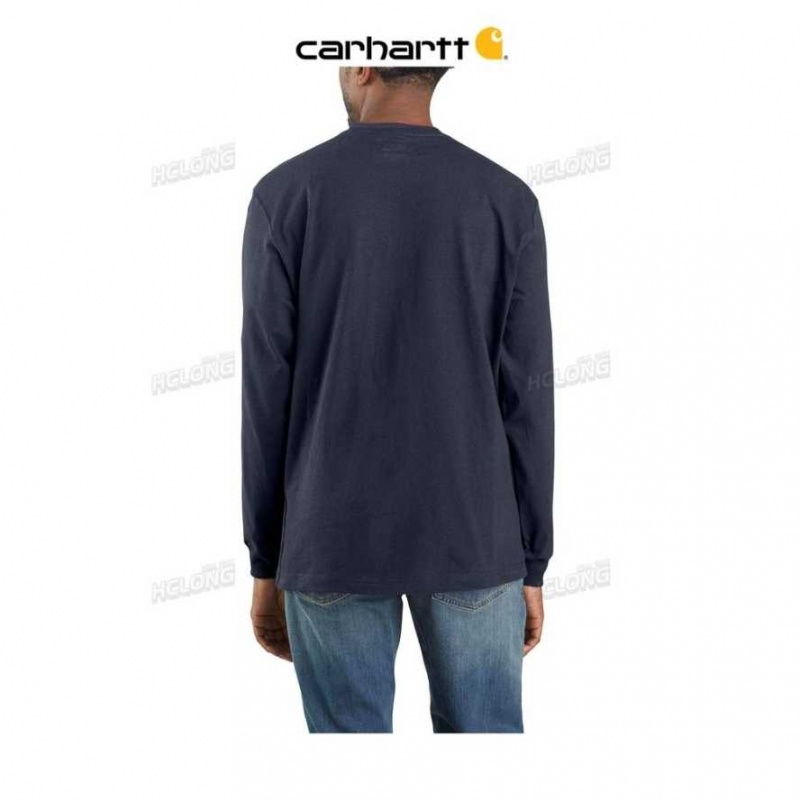 Carhartt Loose Fit Heavyweight Long-Sleeve Pocket T-Shirt Navy | TH0002539