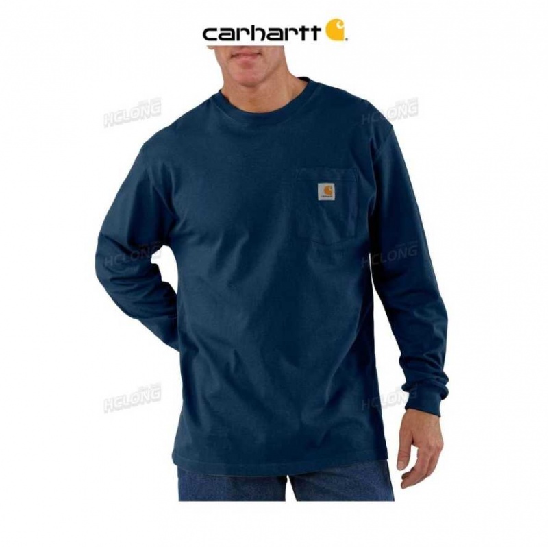 Carhartt Loose Fit Heavyweight Long-Sleeve Pocket T-Shirt Navy | TH0002539