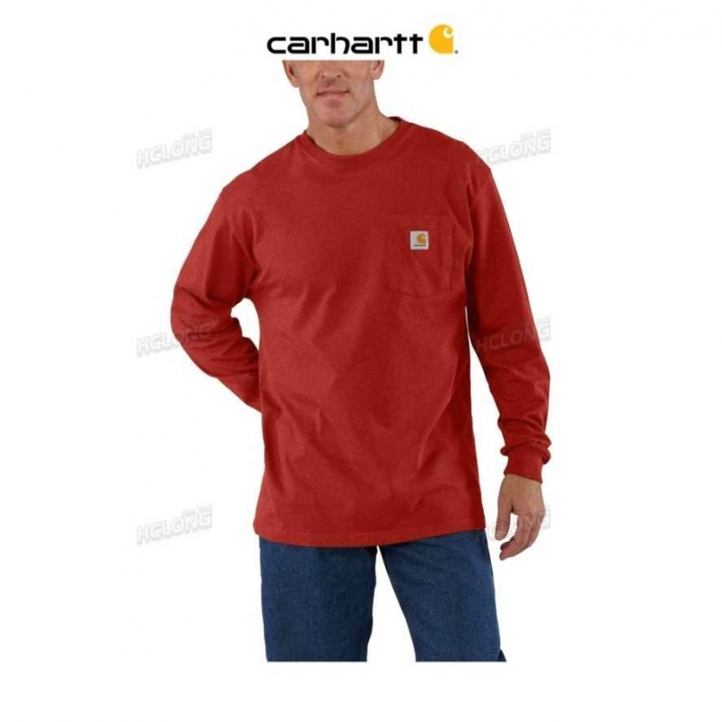 Carhartt Loose Fit Heavyweight Long-Sleeve Pocket T-Shirt Chili Pepper Heather | TH0002542