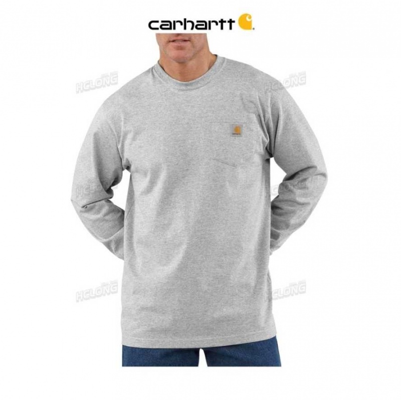 Carhartt Loose Fit Heavyweight Long-Sleeve Pocket T-Shirt Heather Gray | TH0002547