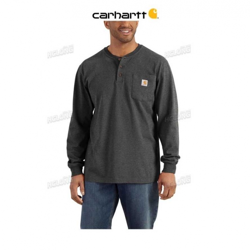 Carhartt Loose Fit Heavyweight Long-Sleeve Pocket Henley T-Shirt Carbon Heather | TH0002554