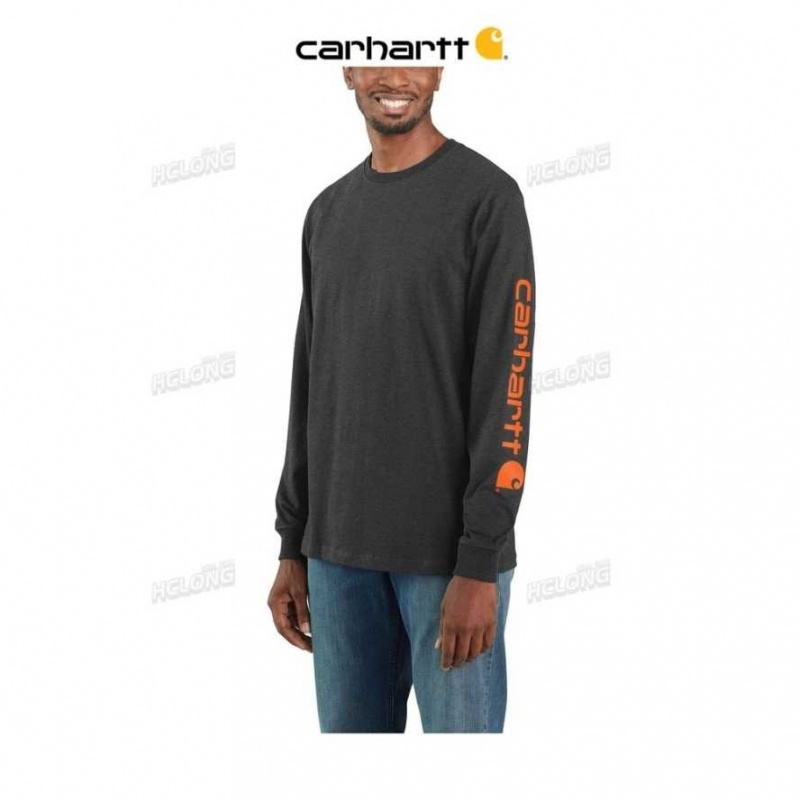 Carhartt Loose Fit Heavyweight Long-Sleeve Logo Sleeve Graphic T-Shirt Carbon Heather | TH0002573